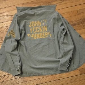 Green Military Style Jacket with Yellow Print